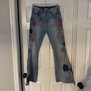 Oh Women's Flare Jeans with Colorful Floral Embroidery